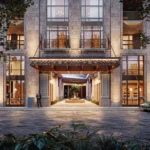 Рендеры фасада Ponce Park, средиземноморский дизайн в современном исполнении в Coral Gables