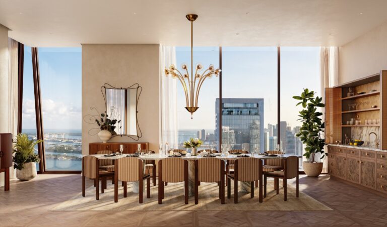 Небесный триплекс Villa Miami в Эджуотере Трехэтажный пентхаус площадью 15 000 кв футов на крыше 56-этажной башни Villa Miami с медным экзоскелетом