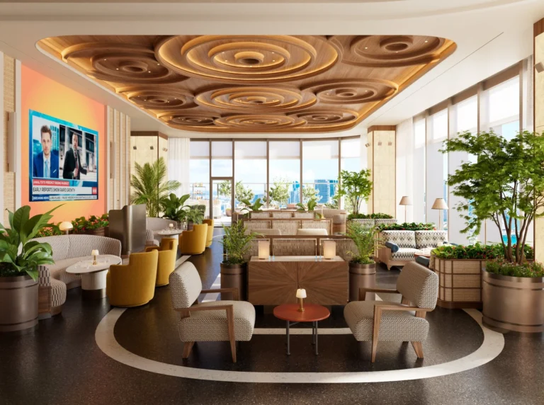 Панорама Seia клуба в 830 Brickell Приватный членский клуб Seia на 55-м этаже башни 830 Brickell с панорамными видами Майами