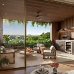 Рендер внутреннего двора Ziggurat с зеленью, бутиками и велнес-зонами в Coconut Grove
