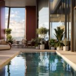 Дизайнерская спиральная лестница в триплексе Villa Miami с алмазными узорами и ручной штукатуркой