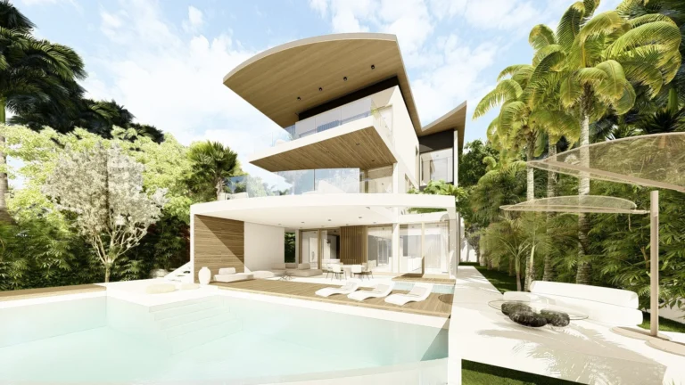 Интерьер Villa Tropezina в органическом стиле Современный интерьер Villa Tropezina с натуральными тонами и океанскими видами