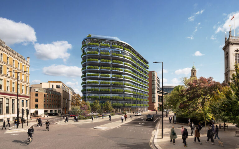 Зеленая трансформация 40 Holborn Viaduct Визуализация реконструкции офисного здания 40 Holborn Viaduct в Лондоне с акцентом на устойчивую архитектуру и энергоэффективность