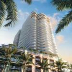 Инвестиционный рендер комплекса Midtown Park с жилыми башнями и ритейлом в Midtown Miami