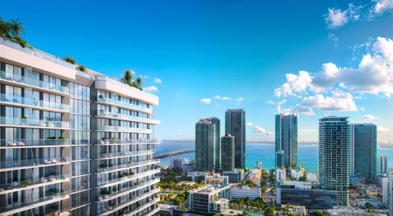 Панорамный вид на Midtown Park комплекс Аэрофотосъемка мастер-плана Midtown Park: башни, ритейл и парки связывают Wynwood и Design District в Майами