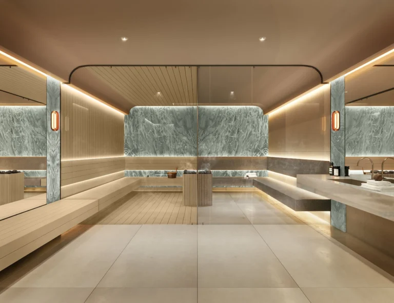 Гостиная Proper Residences в Майами Современная гостиная в элитных апартаментах Midtown Park с видом на Wynwood