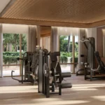 Рендер фитнес-центра и сада медитаций в Ponce Park Residences Coral Gables